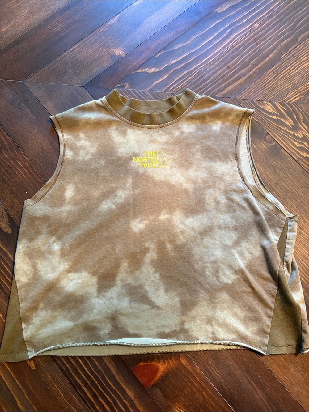 The North Face Olive Tie-Dye Crop Tank with Yellow Logo